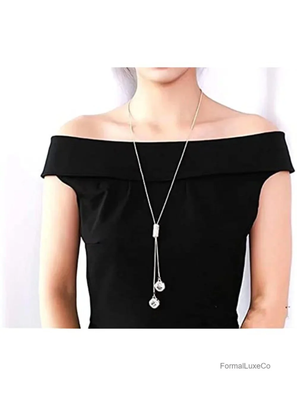 Rhinestone Flower Pendant Long Necklace Adjustable Elegant Jewelry Sweater Chain